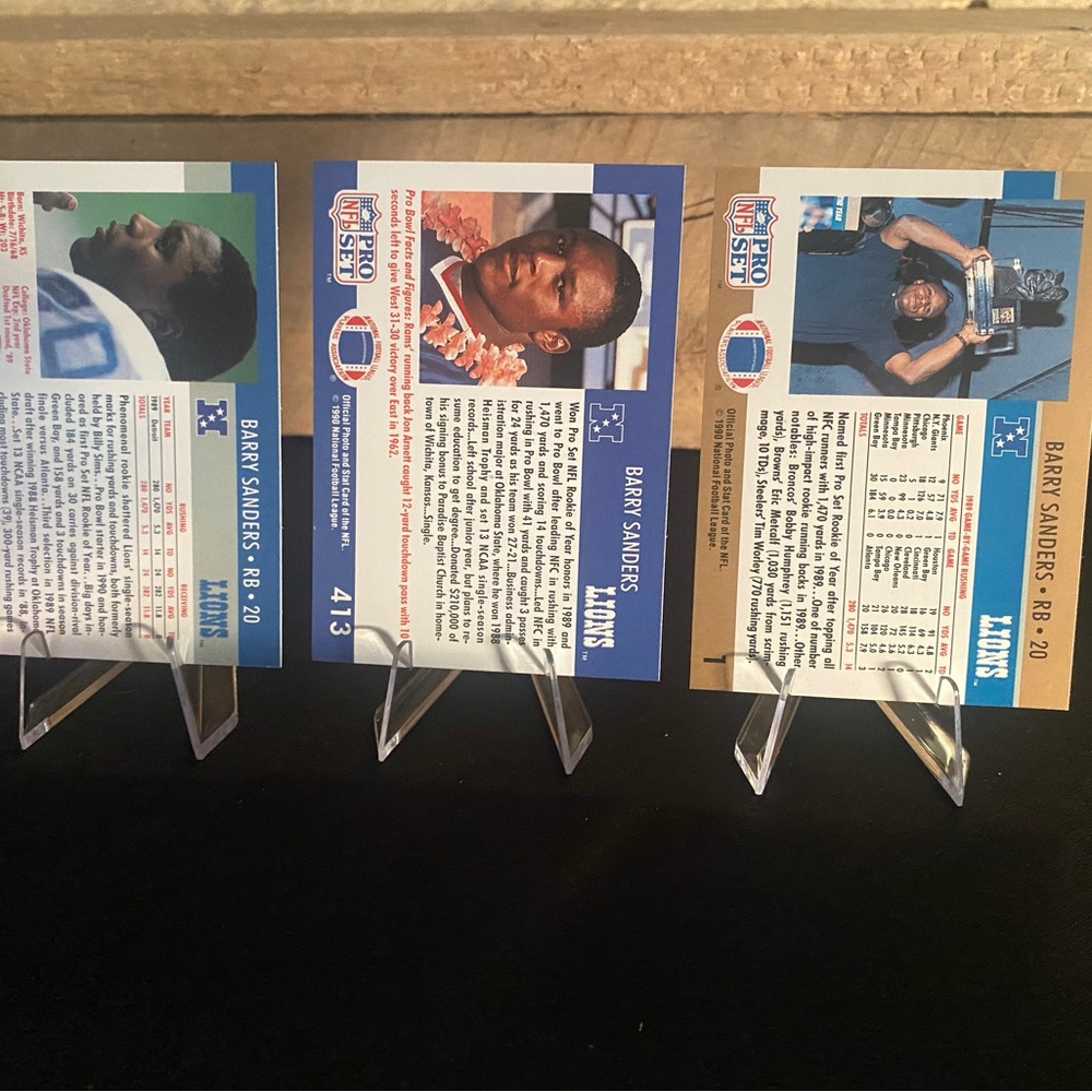 1990 Barry Sanders NFL Pro Set Football Cards set of 3 - Picture 2 of 2